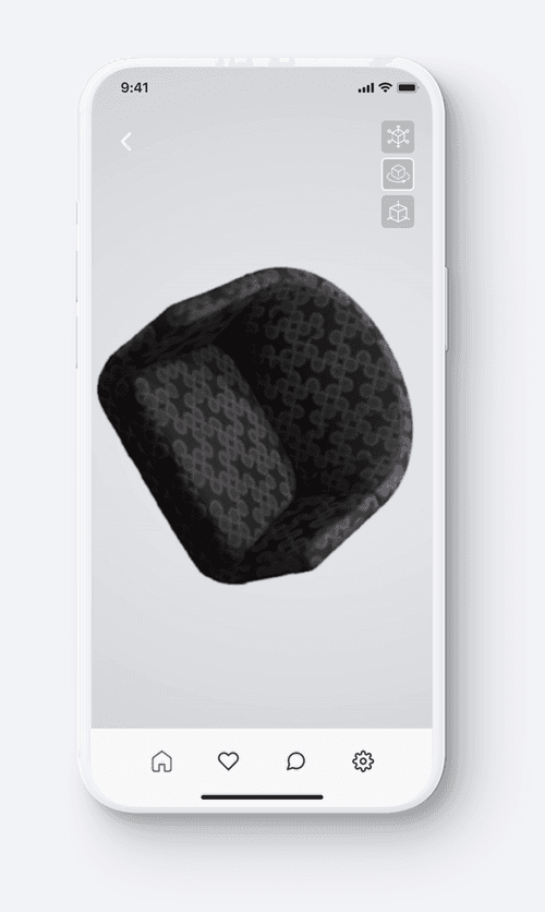 In-app 3D viewer showing the stitched photogrammetry model from every angle.