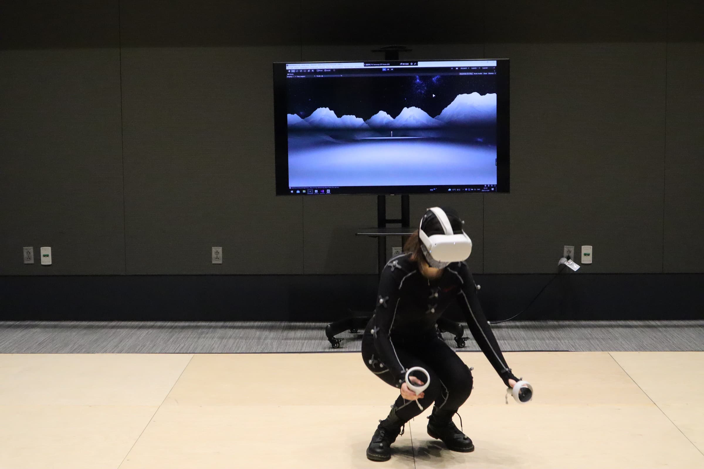 User wearing EEG headband and VR headset during a session.