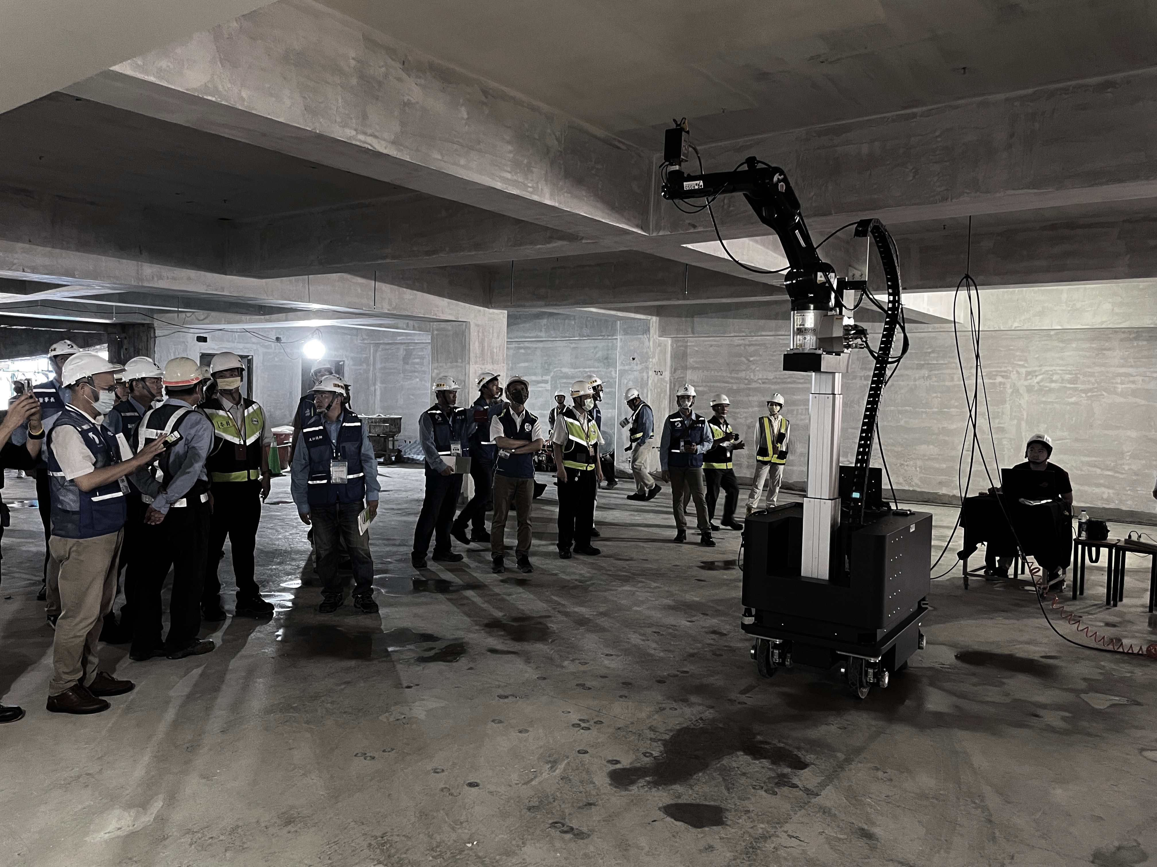 ROSO construction robot demonstrated on an unfinished jobsite.
