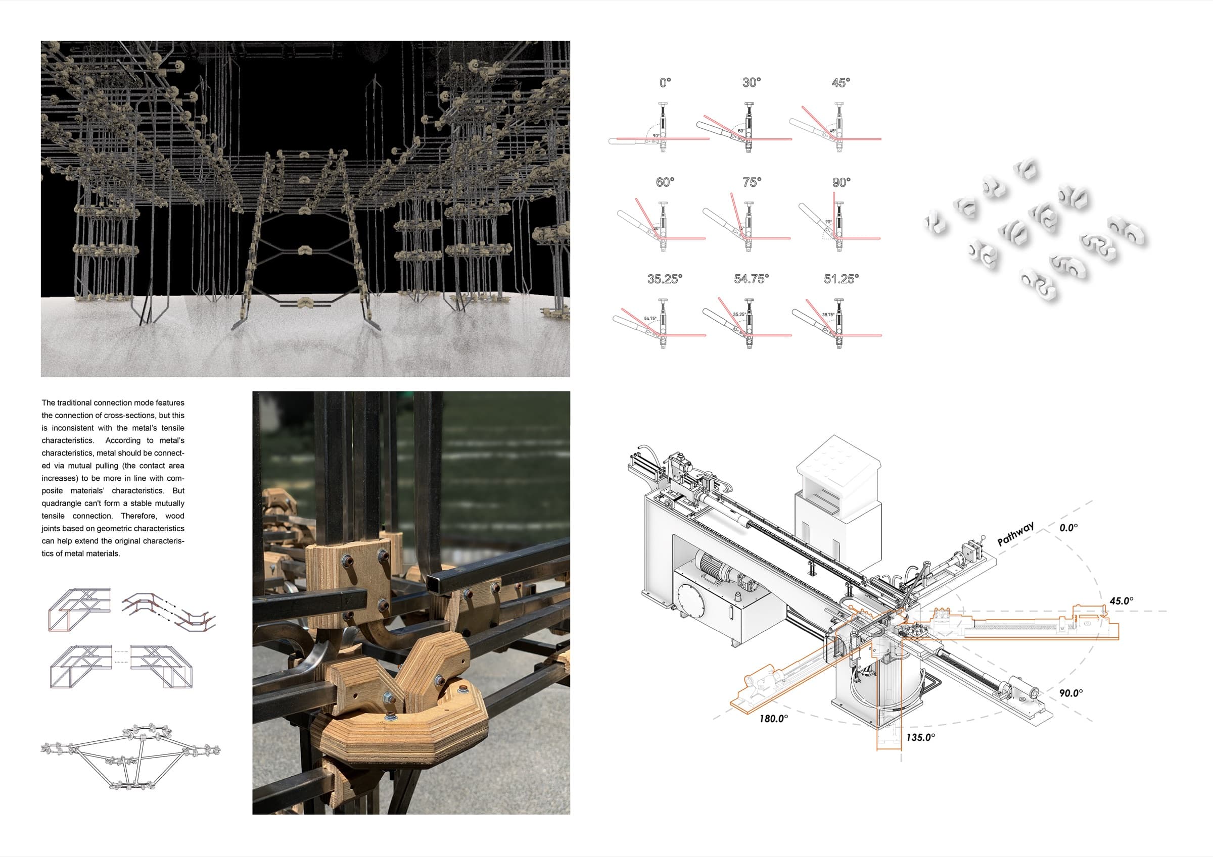 Interlocking joint geometry studies between bent tubes.
