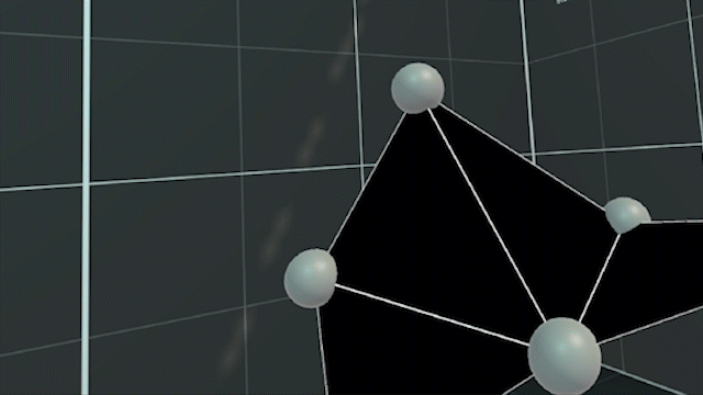 Multiplayer scene with avatars collaborating around meshes in Unity.
