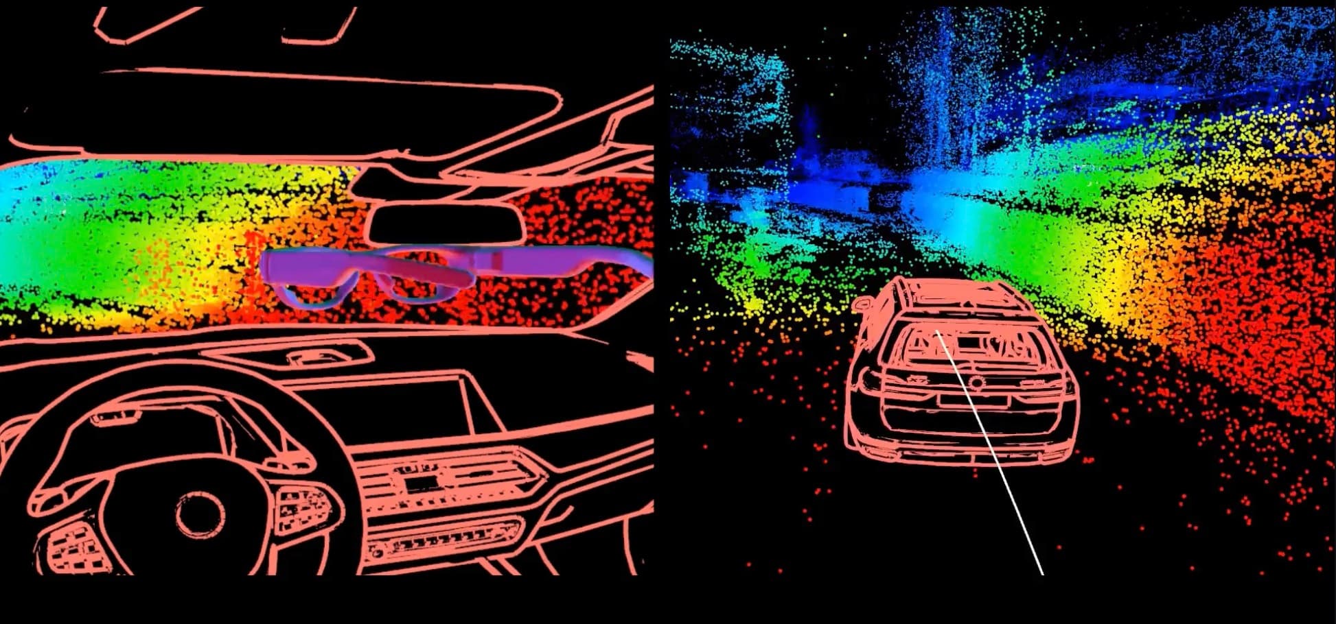 Automotive AR interface concept spanning navigation and entertainment.