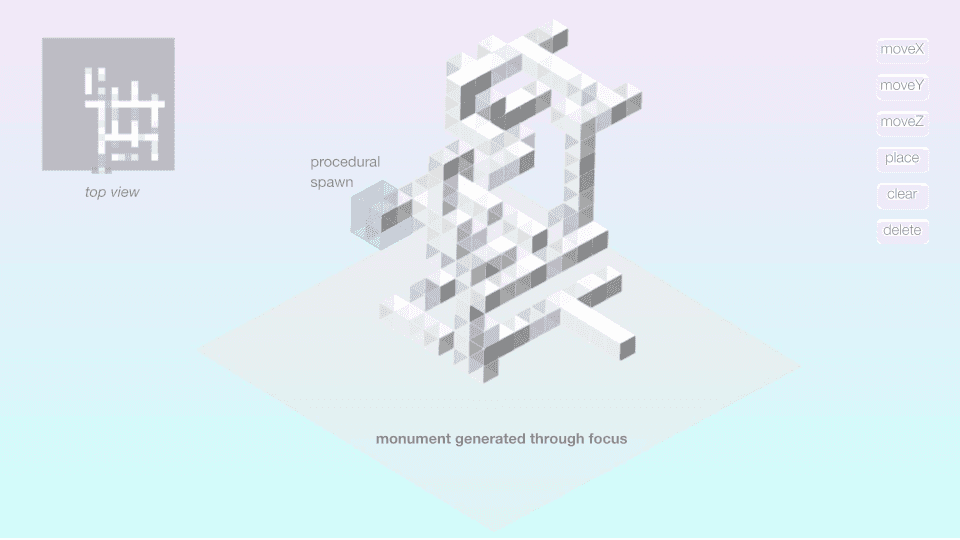 Voxel monument generated through user focus in NeuroCreate.